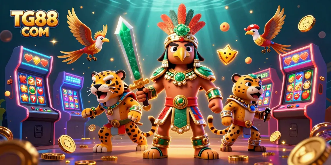 Experience the excitement of TG88 COM with engaging slot reels, vibrant characters, and casino-themed elements.