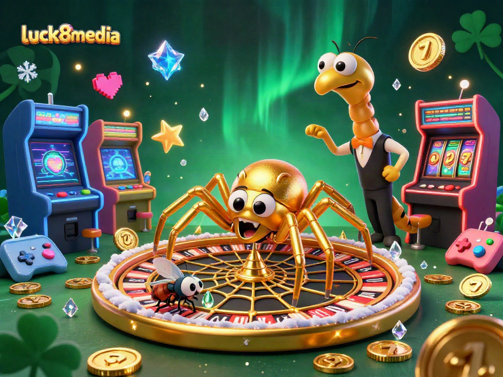 Experience the thrill of luck8media with a cartoon casino scene, where characters engage in bets.