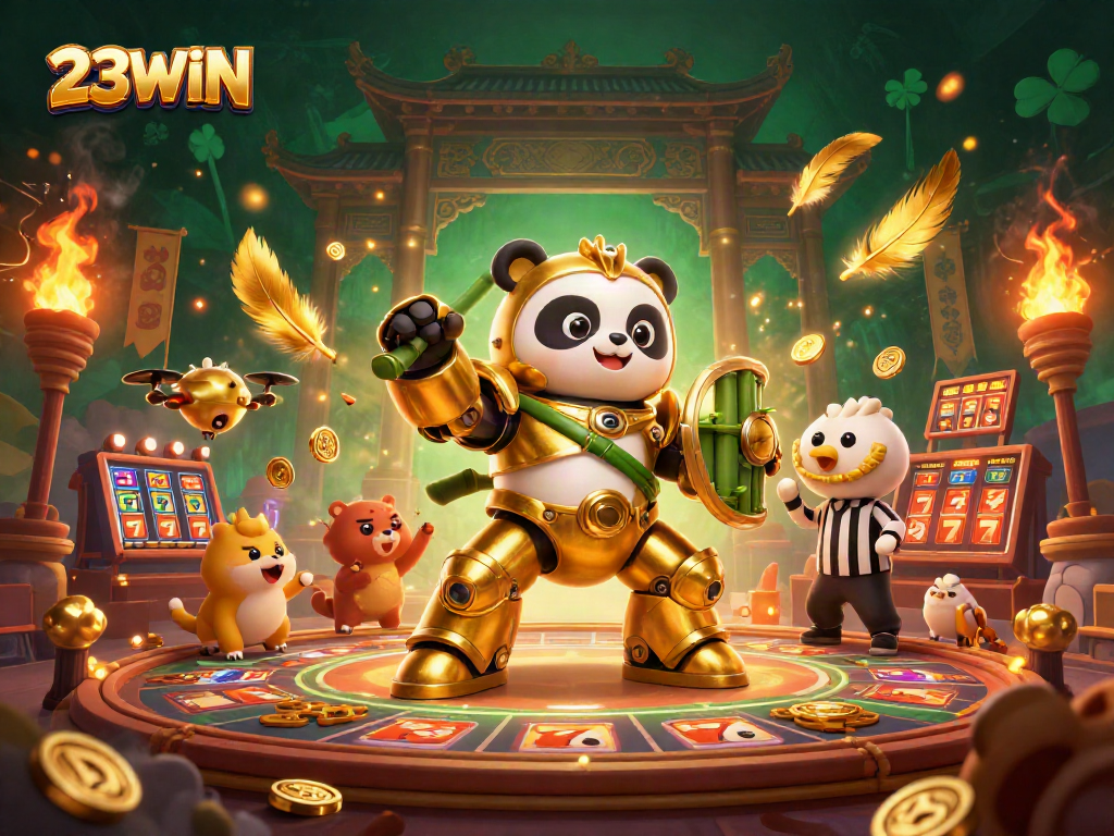 Experience the thrilling action of 23WIN in a vibrant casino arena with dynamic elements.