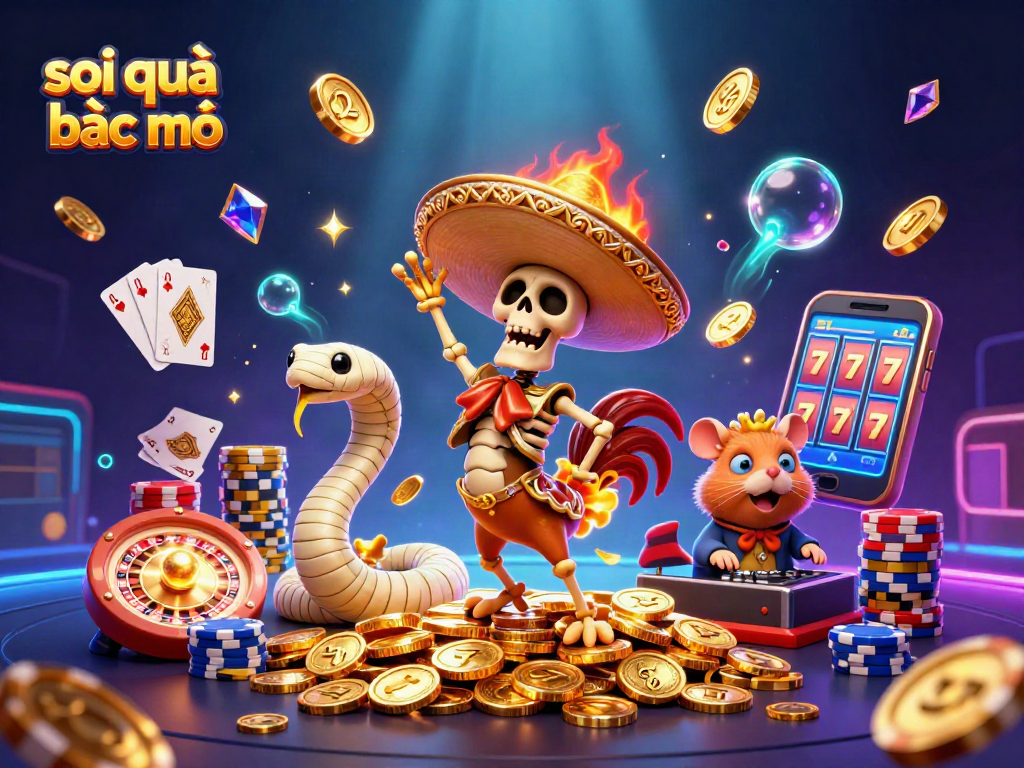 Soi cầu bạc nhớ animated scene with skeleton mariachi, mummy snake, and DJ hamster surrounded by casino elements.