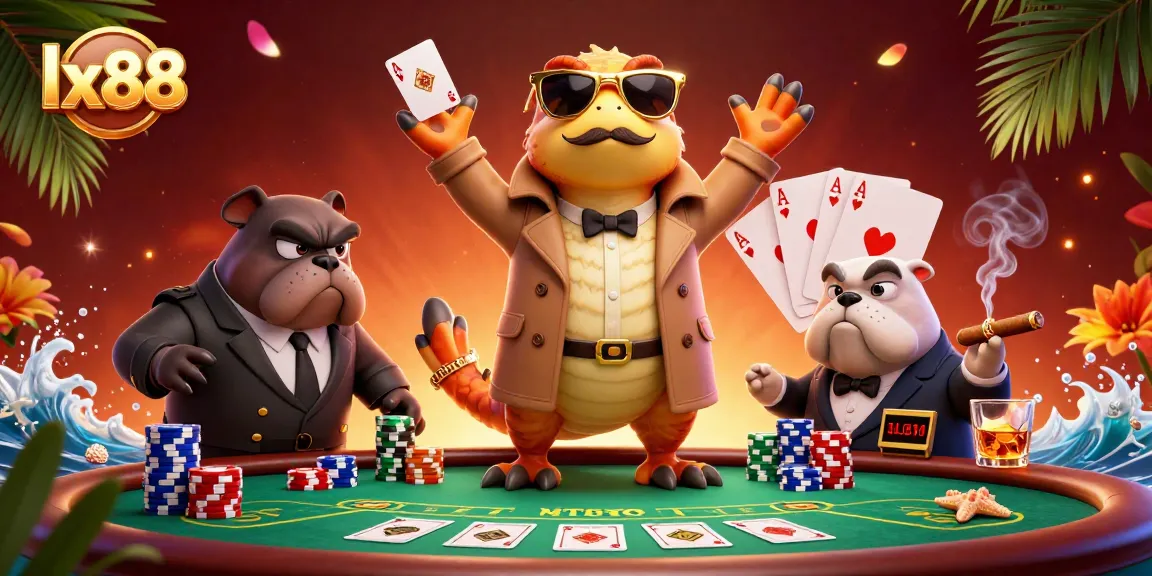 Join the excitement at lx88 as raptors cleverly masquerade for VIP casino access, surrounded by poker elements.