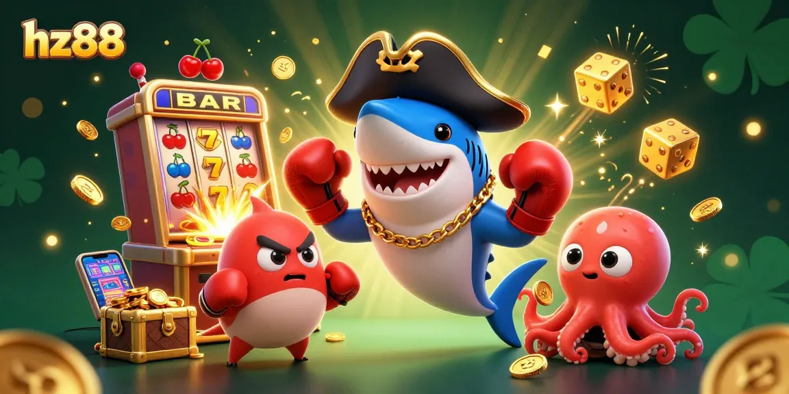 Experience thrilling slots action at hz88 with a pirate shark and vibrant jackpot elements.