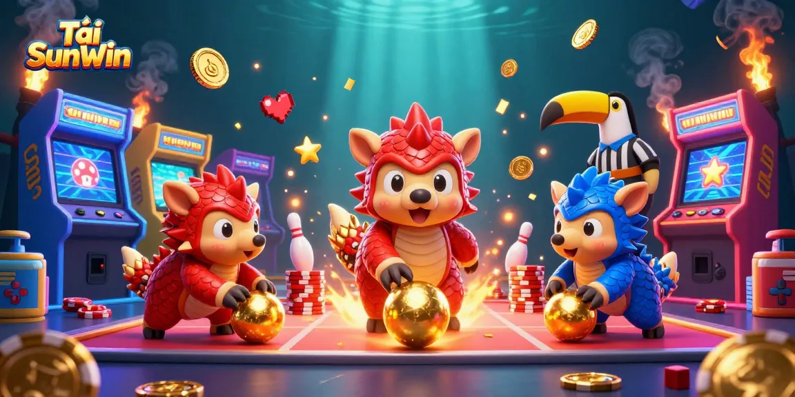 Tải SunWin as vibrant pangolins compete in casino fun, rolling golden balls among poker chips.