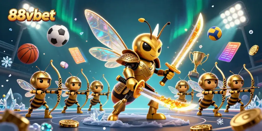 Bet big on 88vbet with a thrilling scene featuring a golden hornet and sports dynamics.