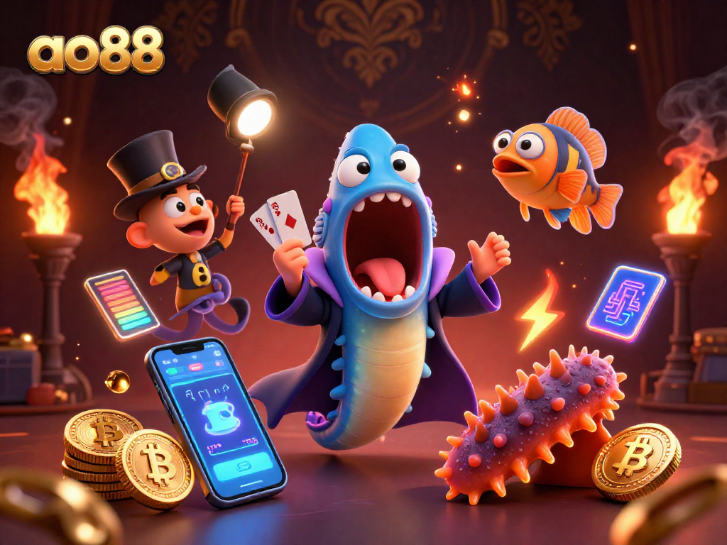 ao88 players engaging with animated casino magic show in an immersive underwater scene