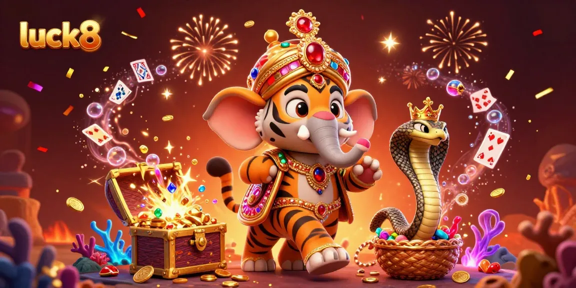 Experience the vibrant luck8 casino atmosphere with a cartoon maharaja and a jewel-encrusted elephant.