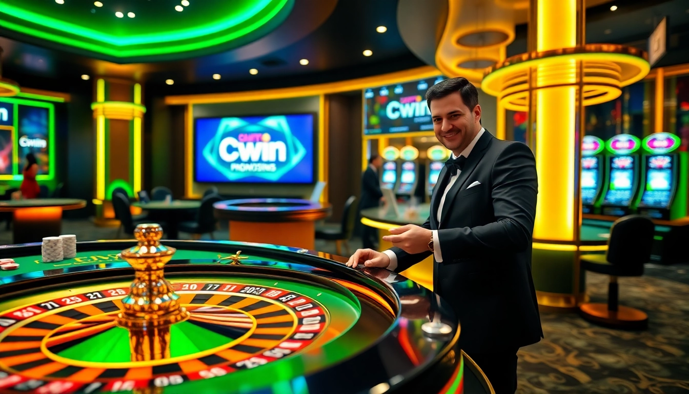 Cwin offers an exciting casino experience with dealers and vibrant games, showcasing thrilling moments.