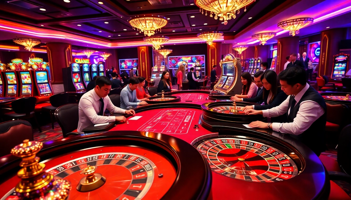 Players engaging in an exciting game at a vibrant casino with elements of https://sv88s.pro.