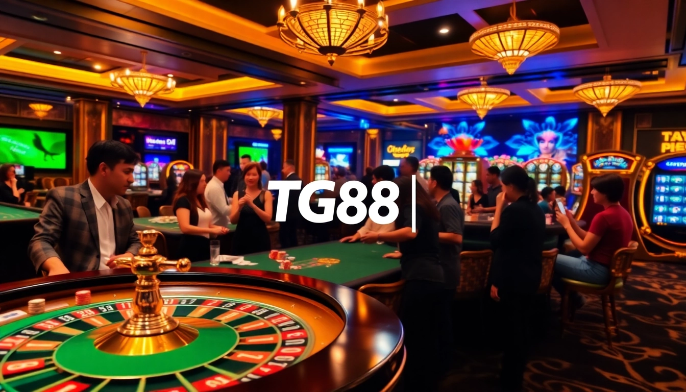TG88 online gambling experience at a luxury casino table with vibrant betting chips and cards.