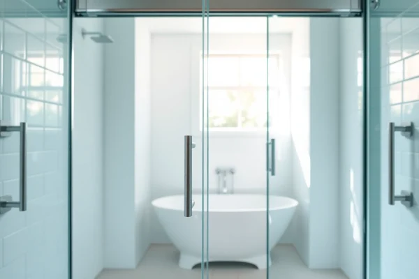 Modern sliding shower doors in a bright bathroom, highlighting elegant design and functionality.