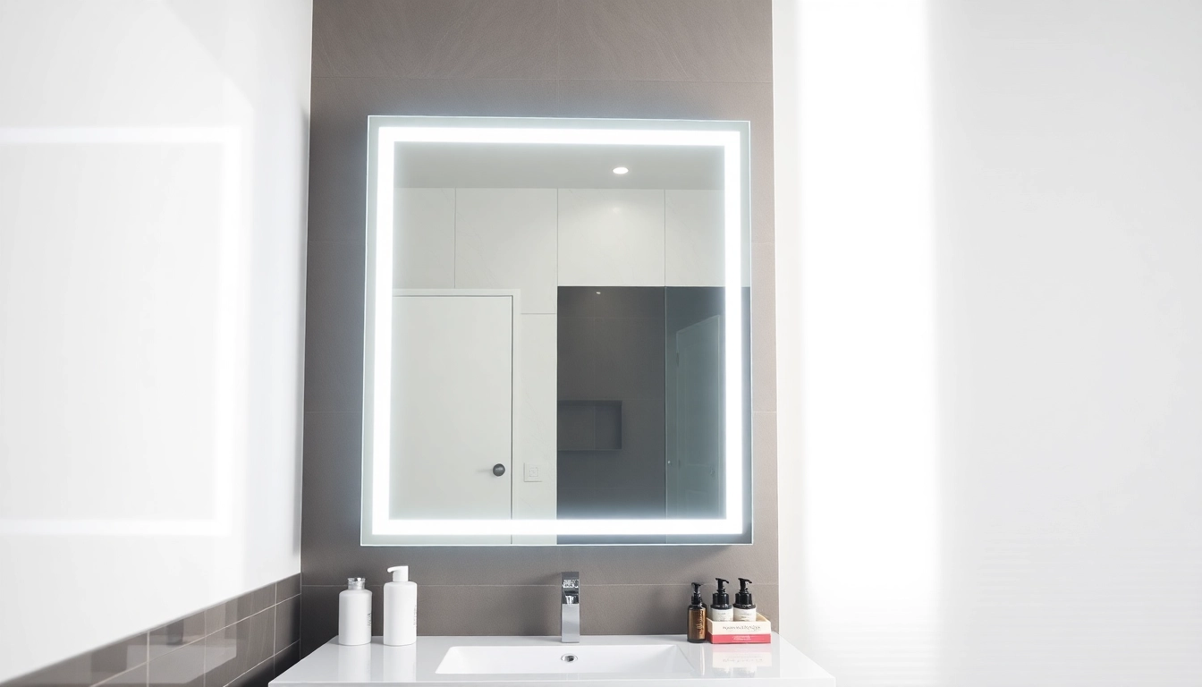 Showcase of an elegant led mirror in a modern bathroom, enhancing the space's aesthetic.