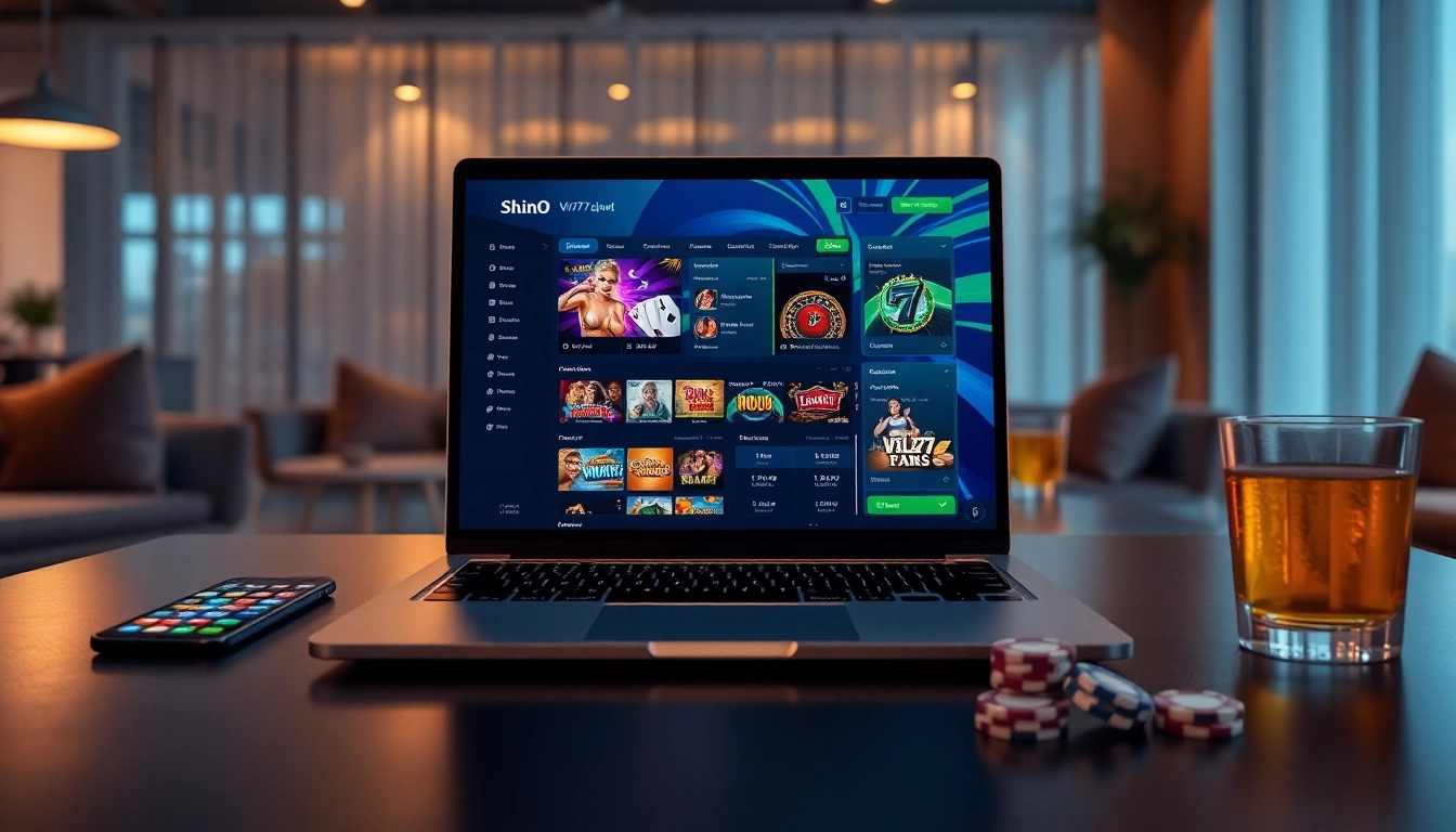 Online betting platform interface at vin777.gb.net displayed on a laptop, showcasing casino games.
