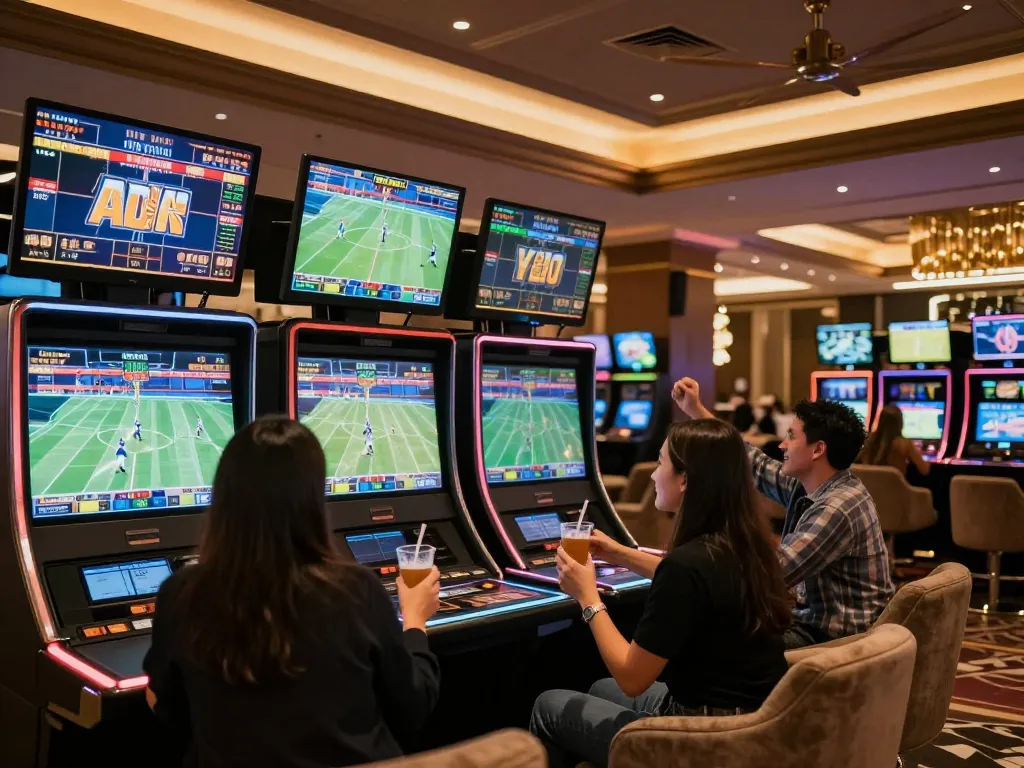 Net88 sports betting lounge with enthusiastic bettors enjoying live events and elegant decor