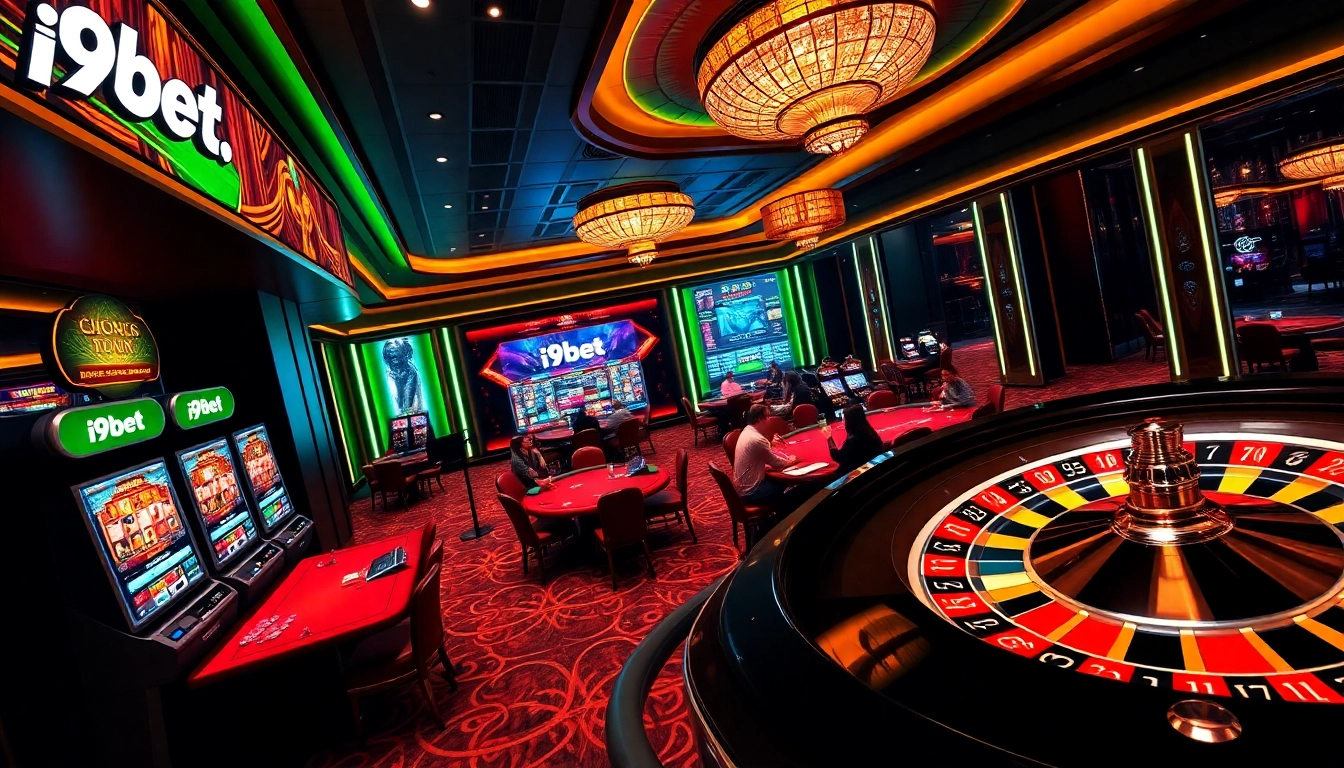Experience excitement at i9bet with rich casino tables and vibrant slot machines in action.