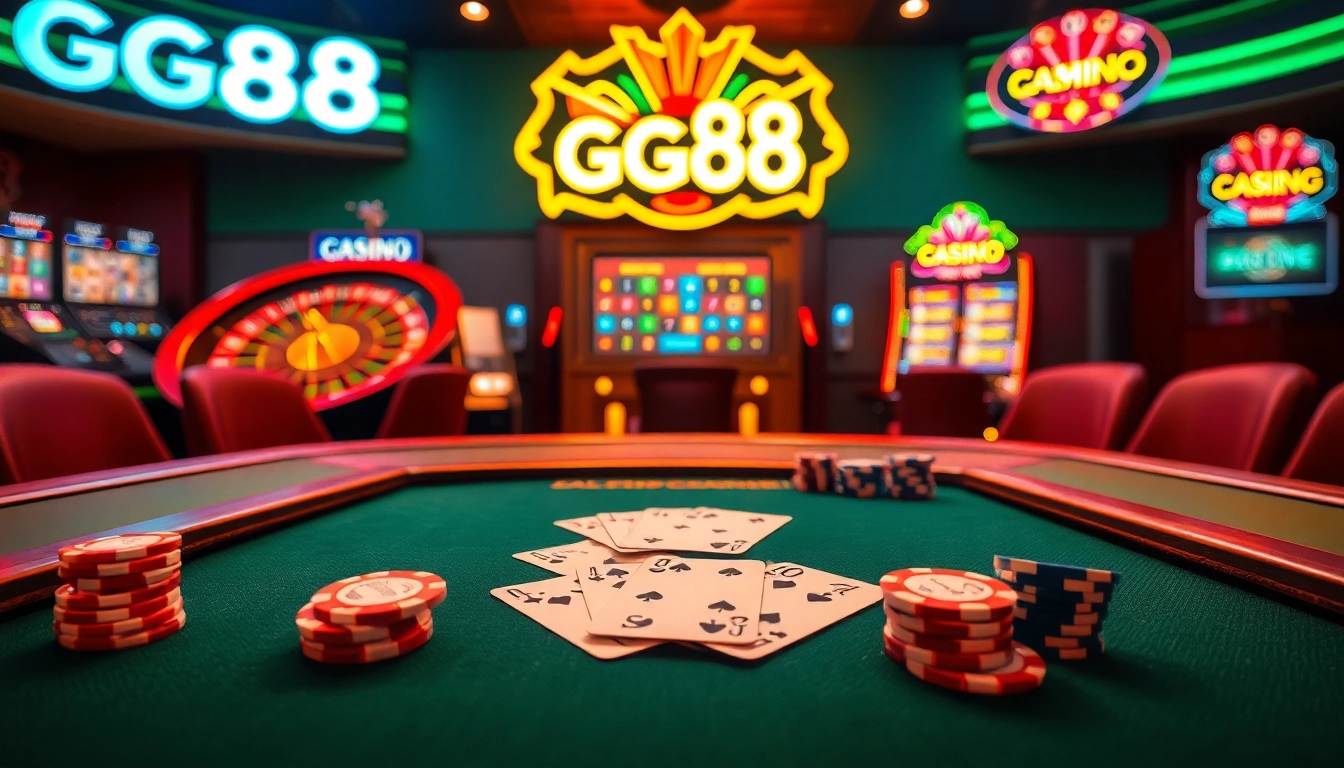 Experience thrilling gambling action at GG88 casino with high-stakes poker tables and vibrant roulette games.