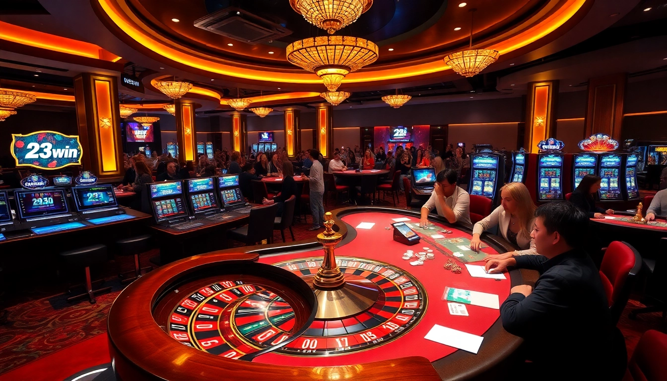 Experience the excitement of 23win casino with vibrant roulette, poker tables, and thrilling gaming action.