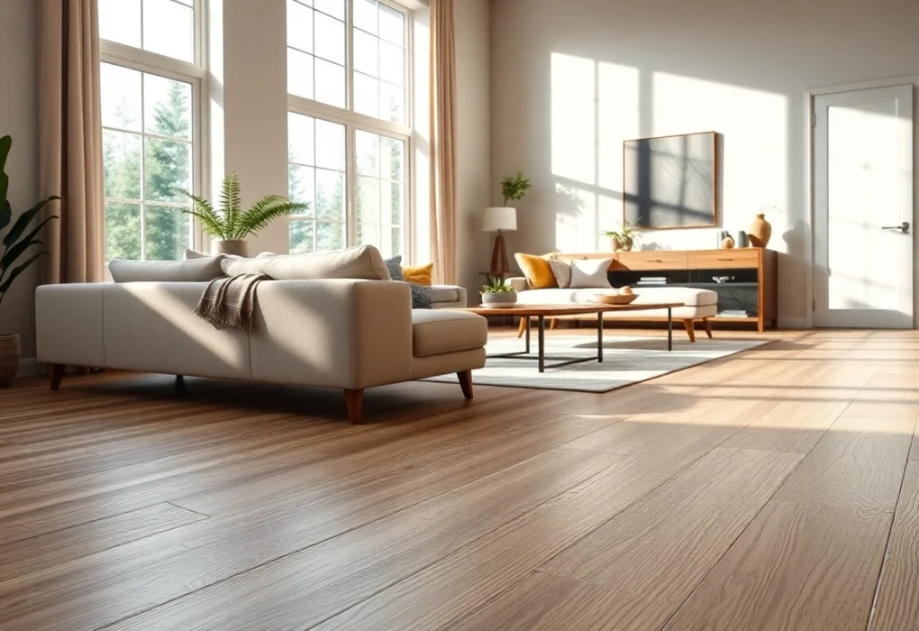 Discover luxury vinyl flooring near me in a cozy, modern home interior with natural light.
