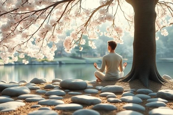 Embrace mental wellness through serene meditation in a tranquil garden setting.