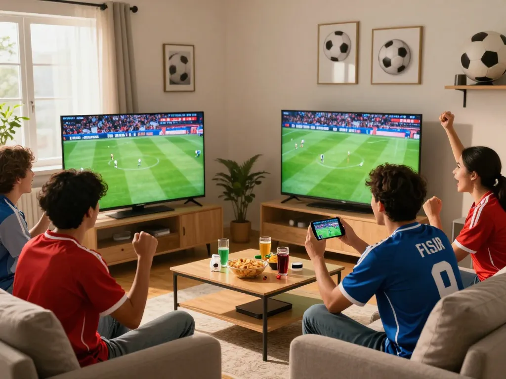 Okwintv live soccer experience with friends enjoying the match.