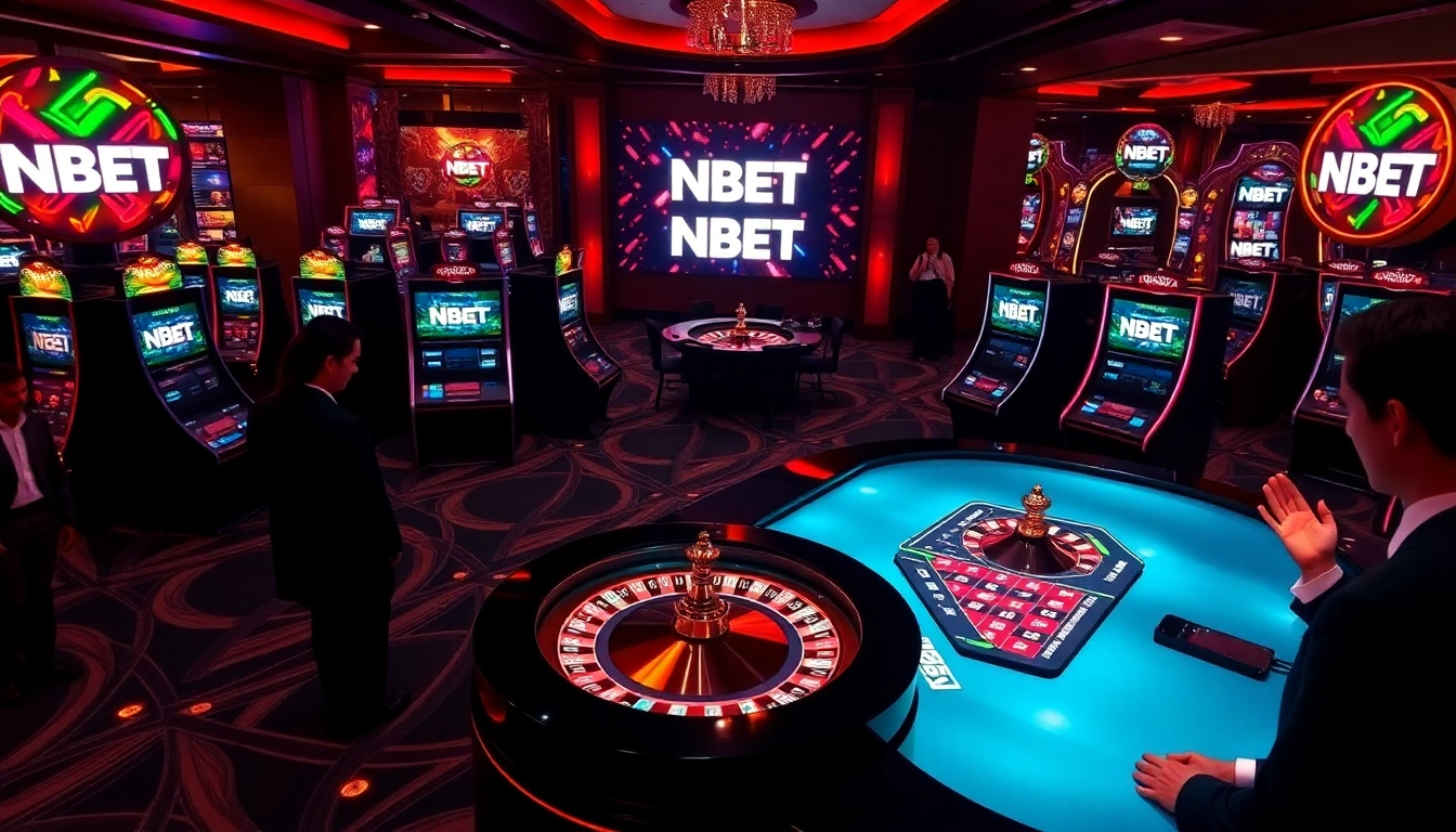 Engaging casino scene showcasing players enjoying NBET interactive games at a vibrant table.