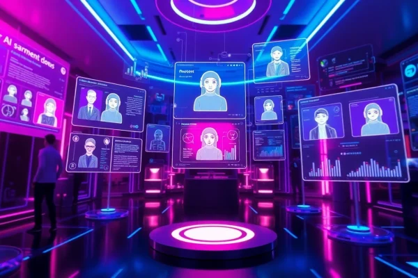 An engaging visualization of the best NSFW AI platforms featuring holographic interfaces and user interactions.