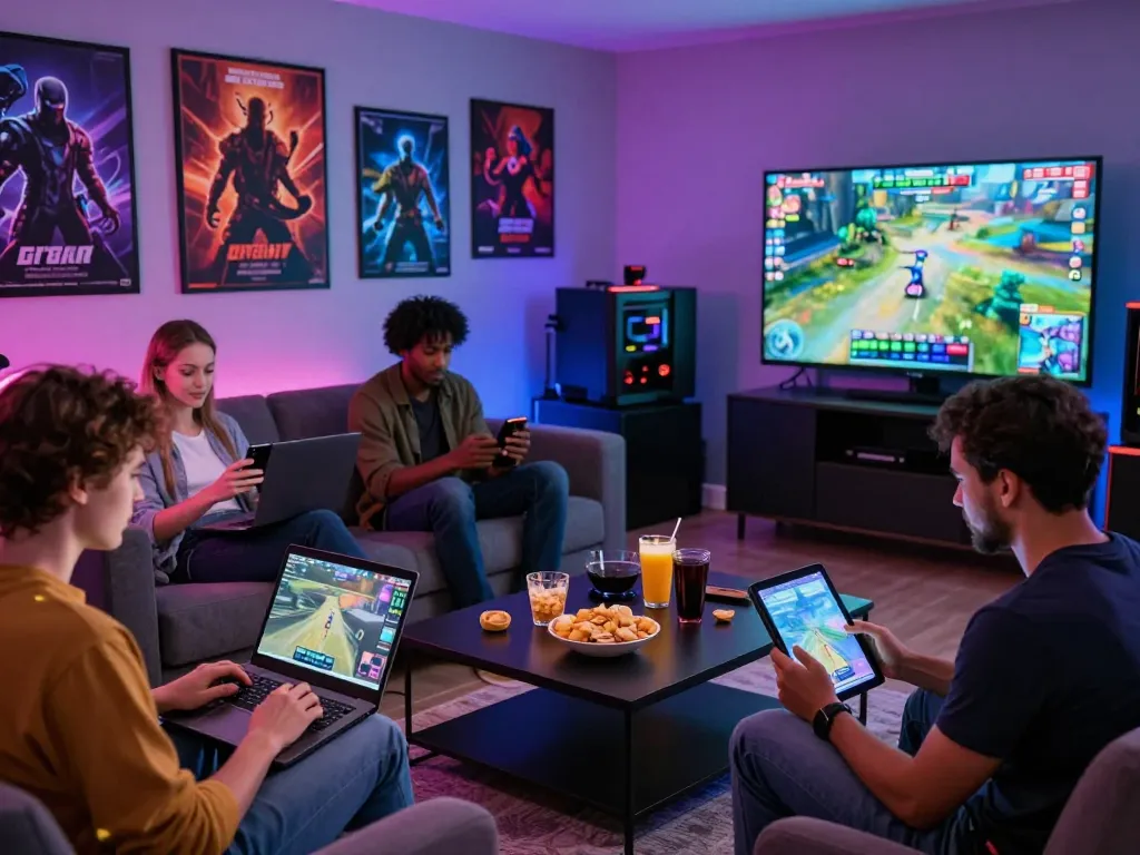 Adults enjoying captivating sex games in a lively gaming lounge atmosphere.