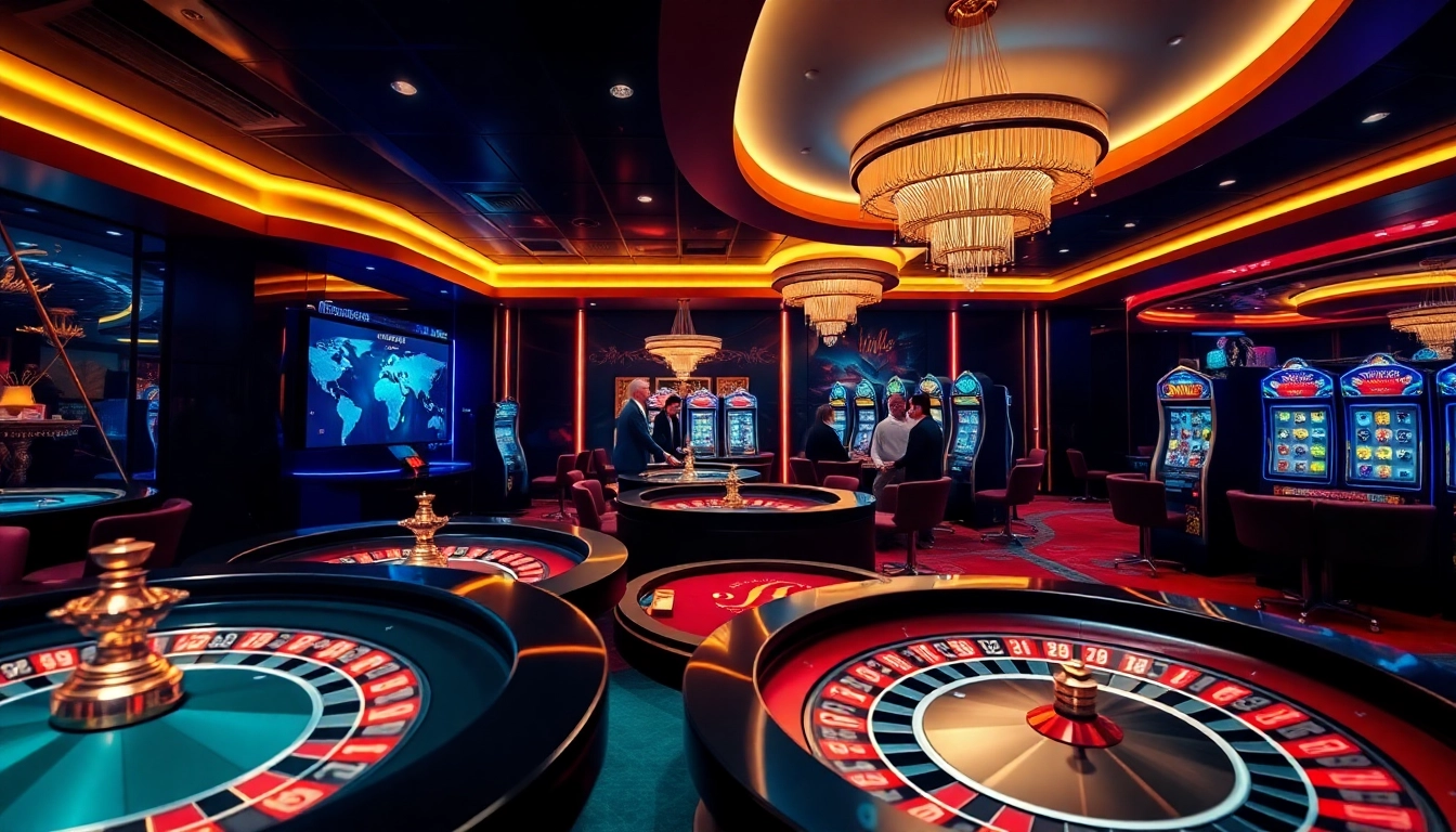 Experience thrilling gameplay at https://goal123.work/ with a vibrant online casino atmosphere including poker tables and slot machines.