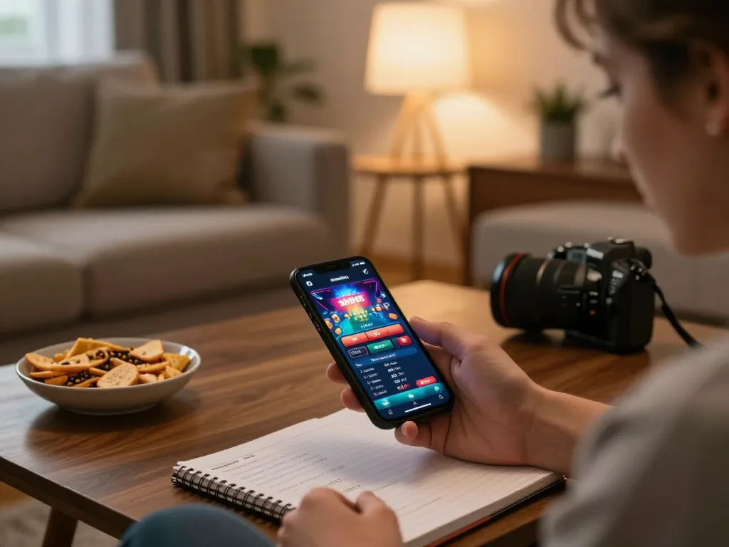 Engaging mobile gaming with shbet app in a cozy home setup highlights responsible gambling.