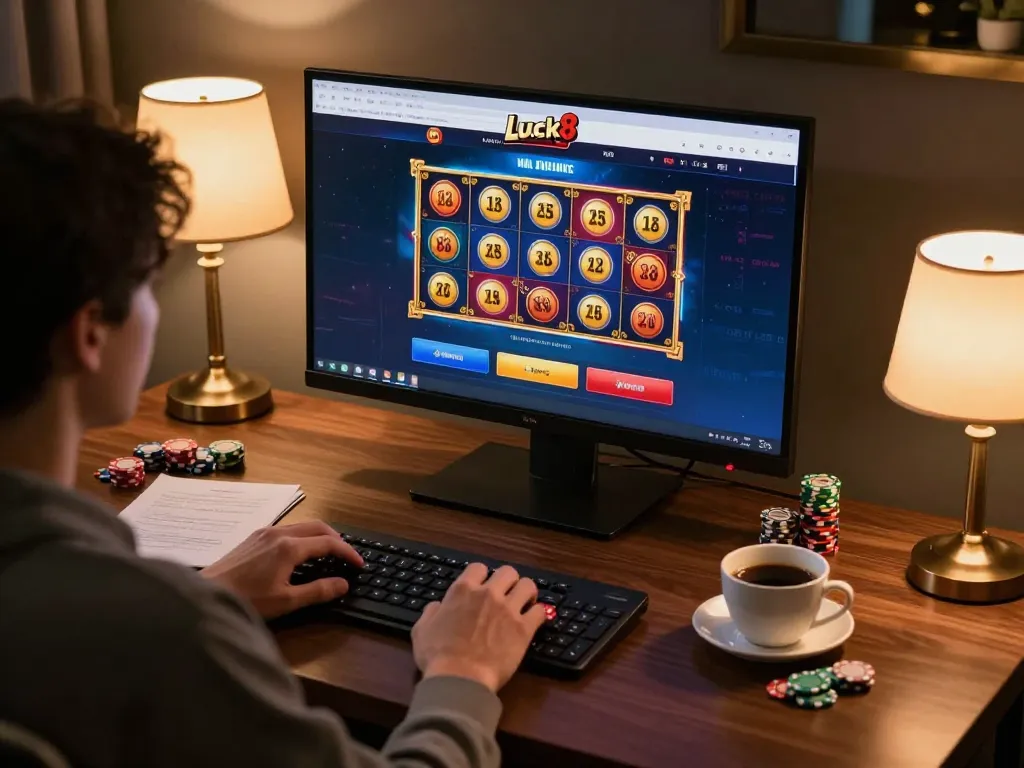 Luck8 online casino gaming setup showcasing strategic gameplay with engaging slot game interface.