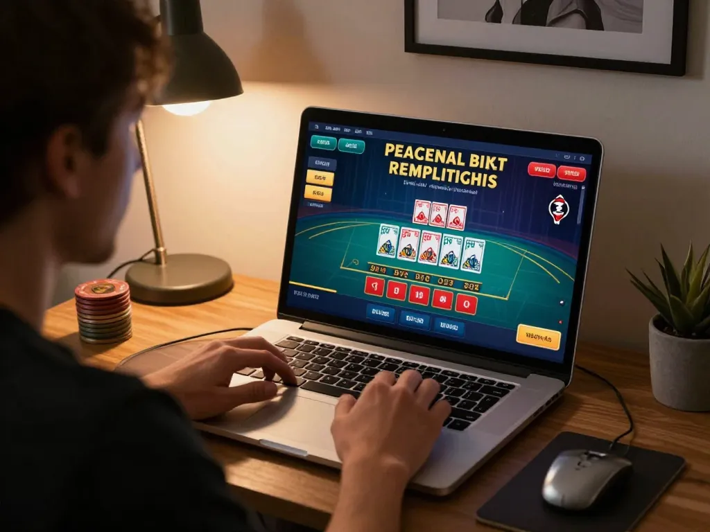 Player engaging with the 8live online casino’s live dealer baccarat game on laptop in cozy setting