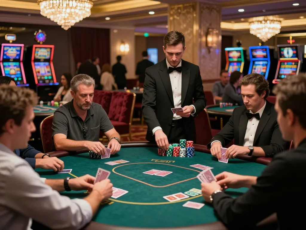 Max88 poker players engaged in a high-stakes game with vibrant casino atmosphere.