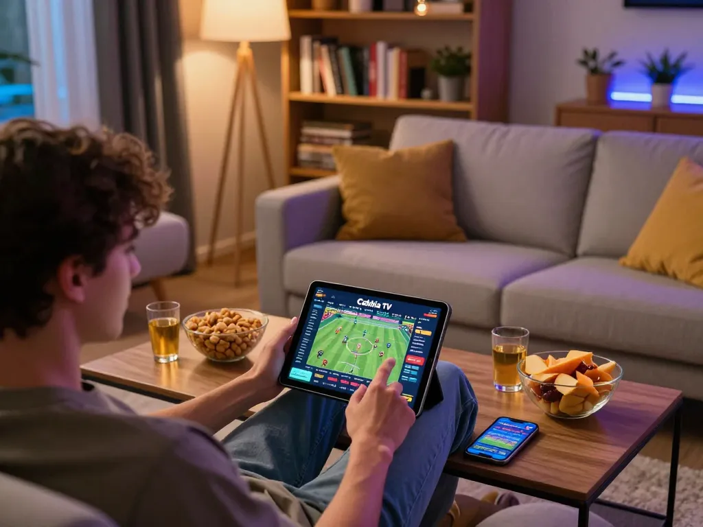 Engaging sports betting activity on Cakhia TV with a cozy home atmosphere and modern setup.