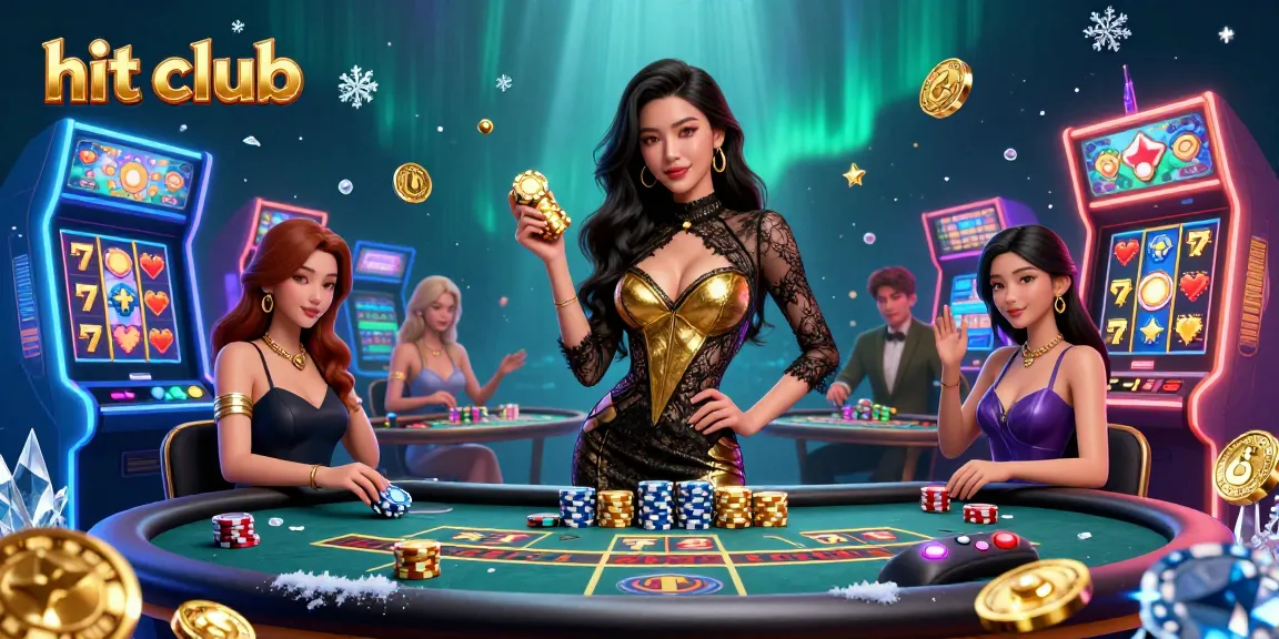 Experience the thrill of hit club as glamorous players engage at a luxurious baccarat table surrounded by vibrant casino elements.