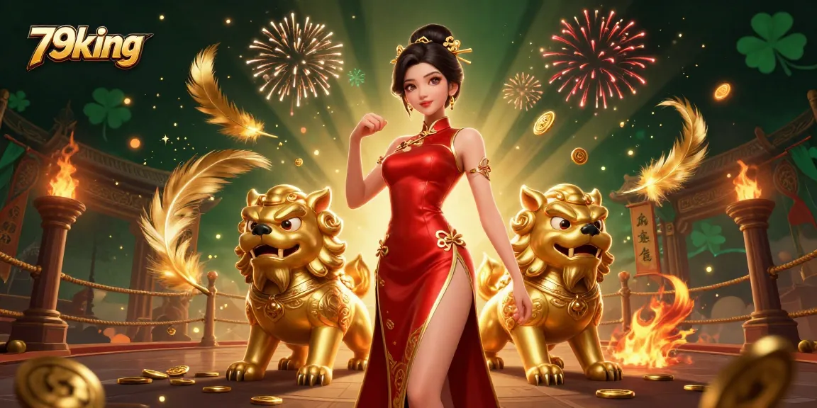 Win big on 79king with a glamorous Asian woman and festive gaming elements illuminating the scene.