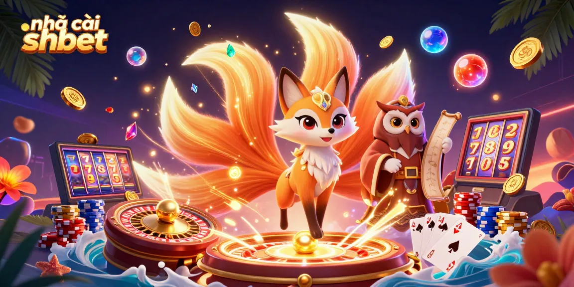 Experience vibrant gaming adventures at nhà cái shbet with a colorful fox spirit and owl sage.