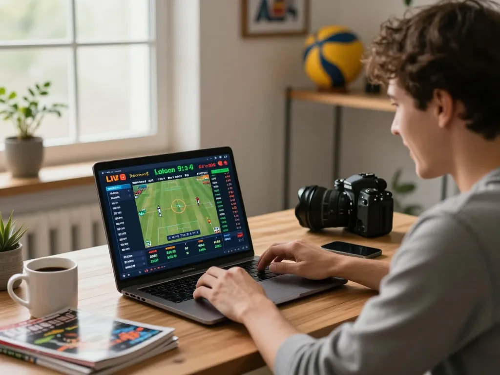 Betting on five88 sports app while analyzing game statistics at home office desk.