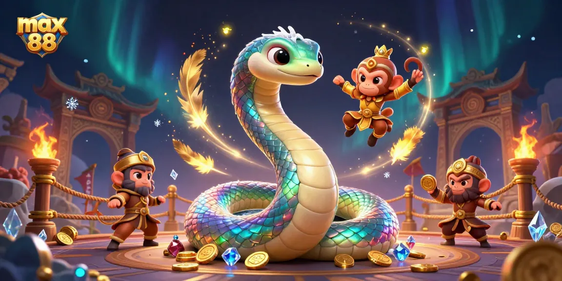 Engaging experience at max 88 showcases vibrant gaming with a rainbow serpent and monkey king.