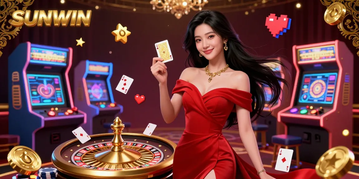 SUNWIN captures excitement with a beautiful dealer, roulette, and vibrant casino atmosphere.