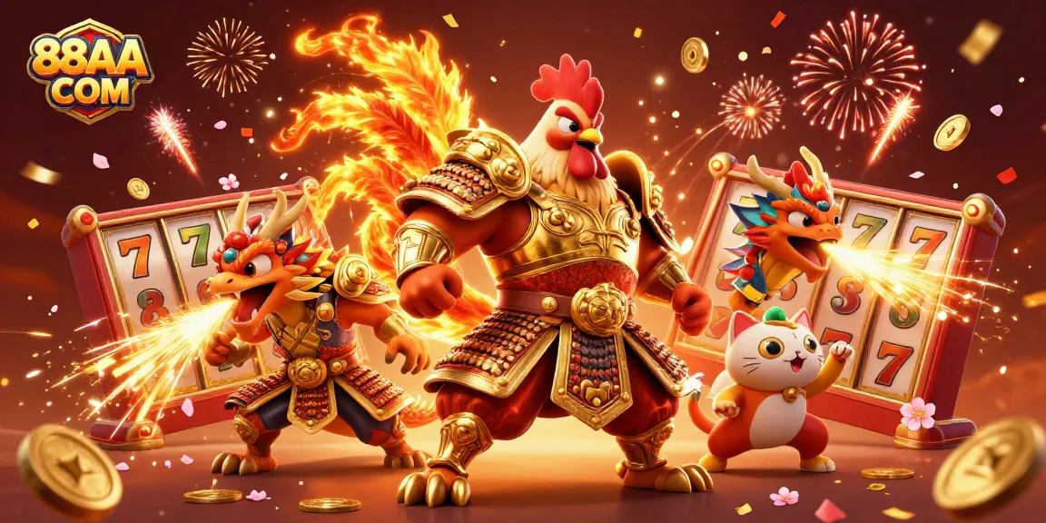 Experience thrilling wins at 88AA COM with dynamic 3D casino action featuring animated slot reels and celebratory elements.