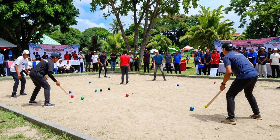 Players competing in petanque at fopikotapalu.org community tournament, showcasing vibrant atmosphere and team spirit.