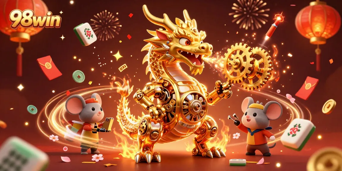 Experience exciting wins at 98win with a dynamic golden dragon and vibrant casino elements.