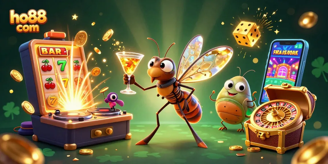 Engage with ho88 com through an animated scene of casino excitement featuring unique characters and games.