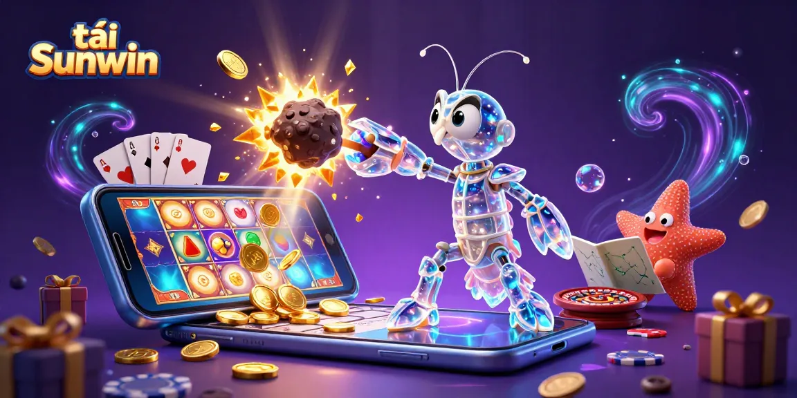Discover the exciting world of tải Sunwin with a vibrant 3D illustration showcasing casino elements and characters.