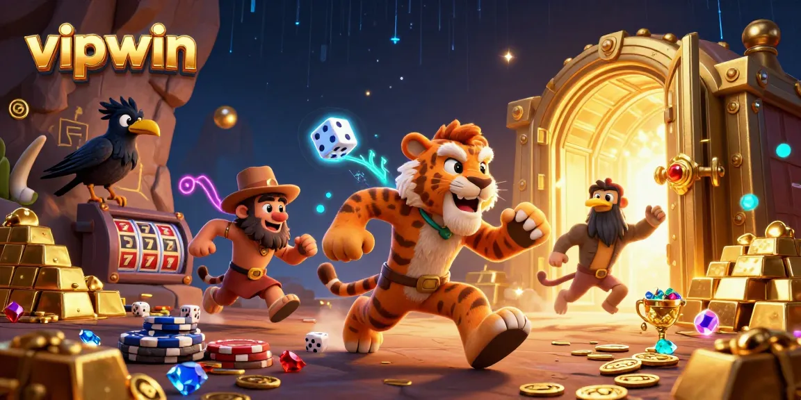 Experience thrilling gameplay at vipwin with 3D cartoon characters in a vibrant prehistoric casino.