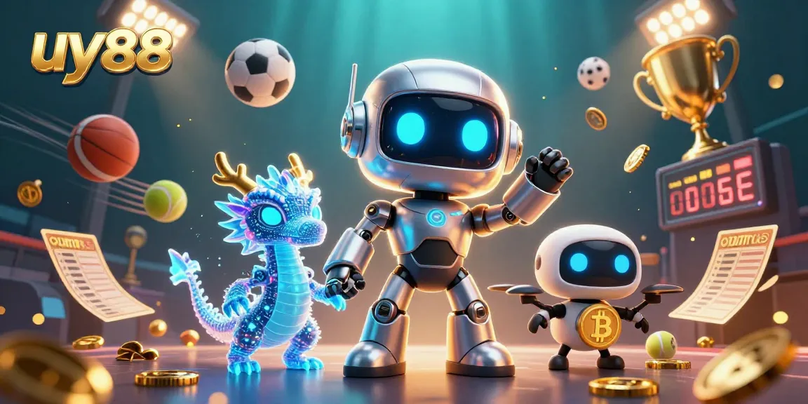 Experience thrilling gaming with uy88's dynamic 3D casino sports scene featuring innovative characters and elements.