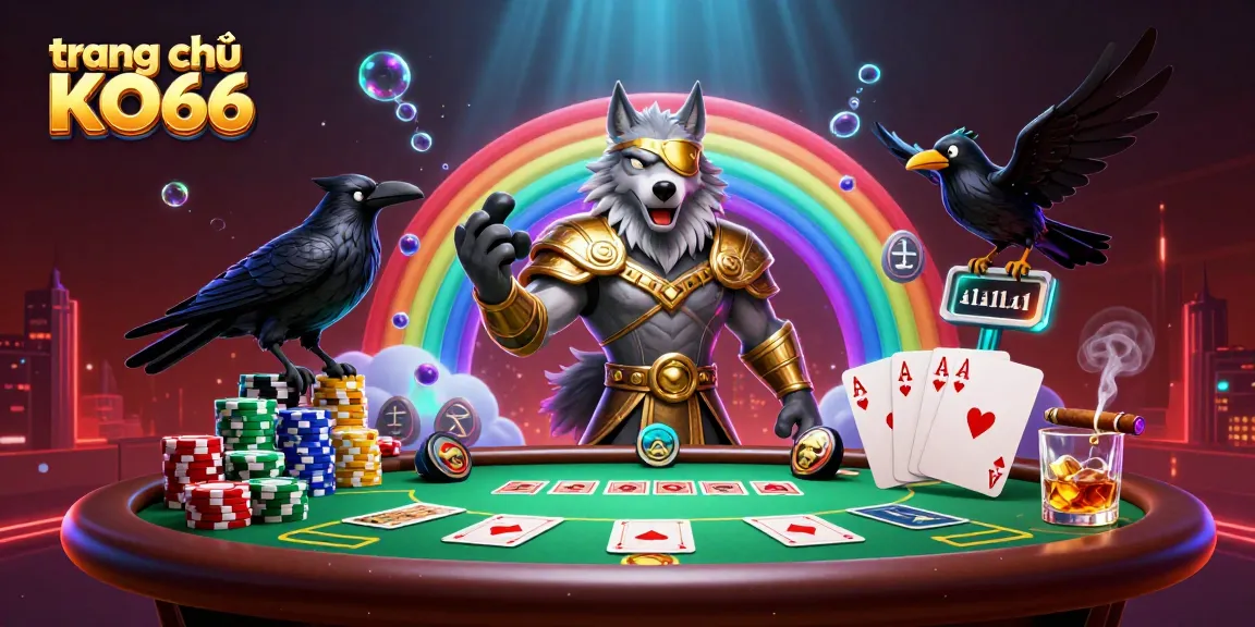 Engage in thrilling gameplay at trang chủ KO66, with a vibrant casino scene featuring Odin and ravens.