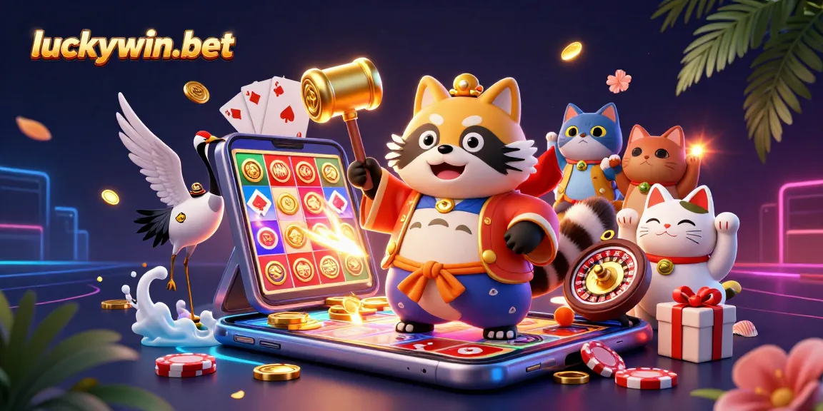 Experience the vibrant gaming world of luckywin-bet with colorful characters and dynamic casino elements.