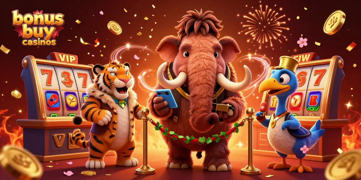 Experience thrilling bonuses in bonus buy casinos with playful characters and vibrant slot elements.
