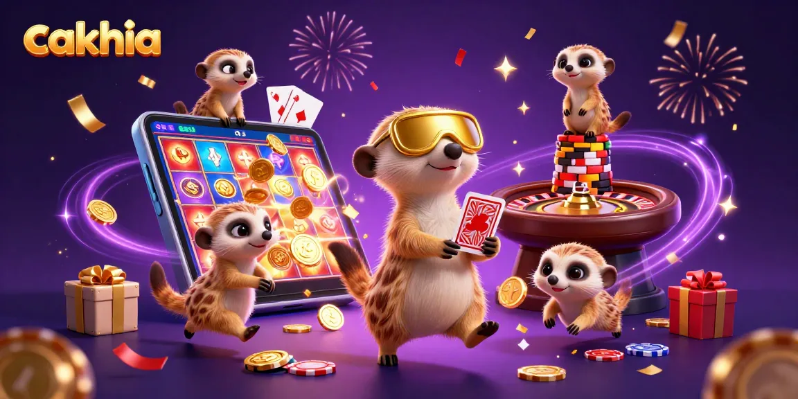 Cakhia provides an exciting view of meerkats managing a whimsical casino, showcasing vibrant gambling elements.