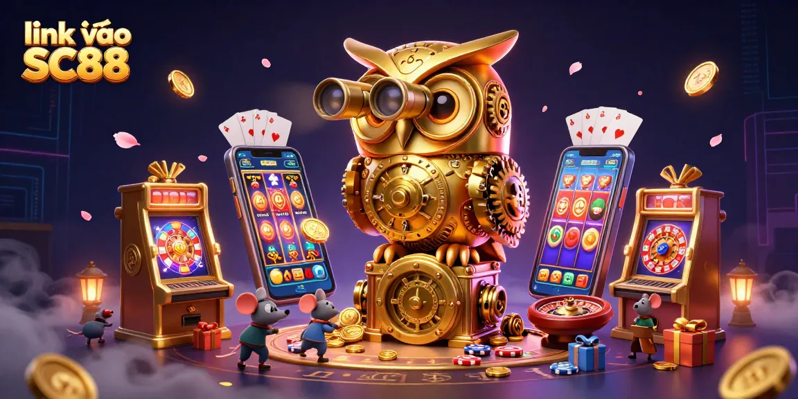 Experience thrilling gameplay at link vào SC88 with a captivating casino scene featuring a golden owl and vibrant game elements.